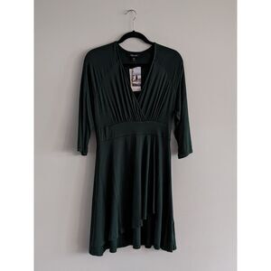 Karen Kane Womens Faux Wrap Midi Dress‎ Green 3/4 Sleeve Medium